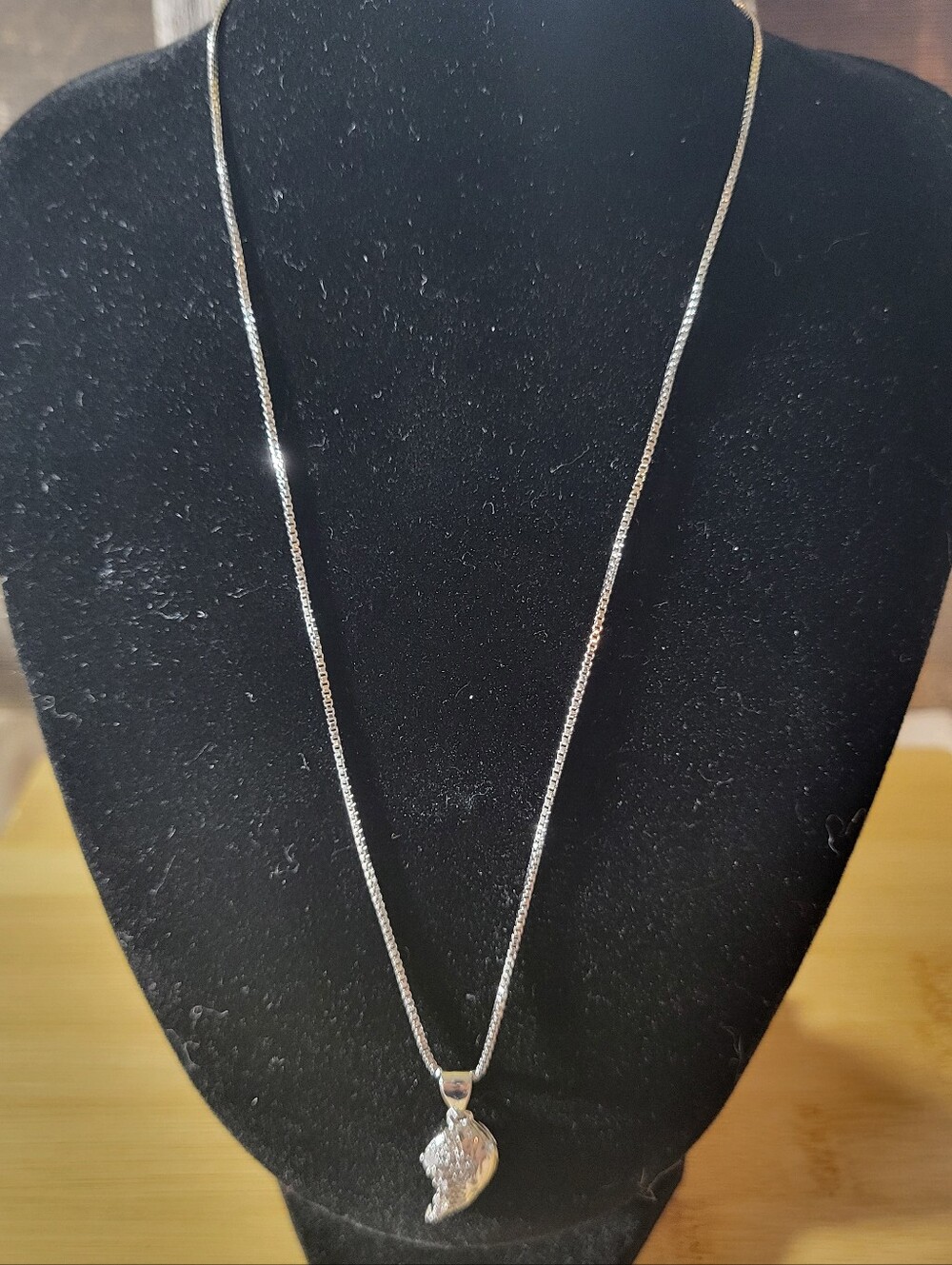 White Gold Filled Broken Heart Pendant Necklace - Silver,  Swarovski Crystals